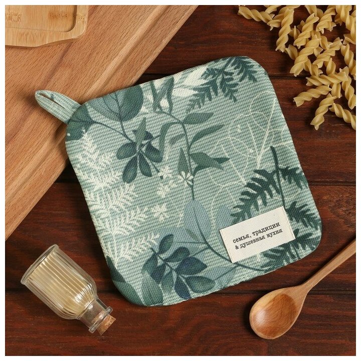 фото Прихватка Доляна "Лесная прохлада" 19х19 см, 50% хлопок, 50% п/э, рогожка 158 г/м2
