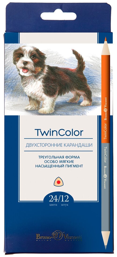 Bruno Visconti / Карандаши цветные / Набор цветных карандашей двусторонние 24 цвета, 12 штук, трехгранные