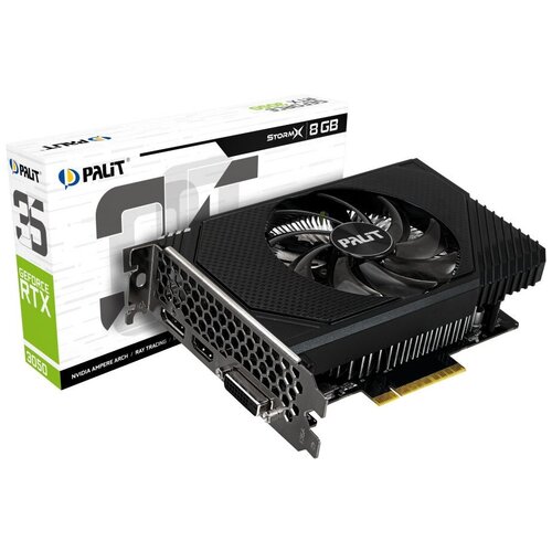 Видеокарта Palit PCI-E 4.0 RTX3050 STORMX NVIDIA GeForce RTX 3050 8Gb 96bit GDDR6 1042/14000 DVIx1 HDMIx1 DPx1 HDCP Ret