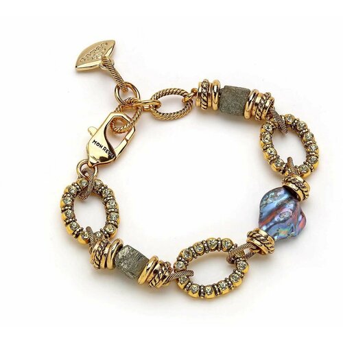 Браслет MON REVE, с жемчугом, пиритом и хрусталём, MR-BMR23K203 золотистый