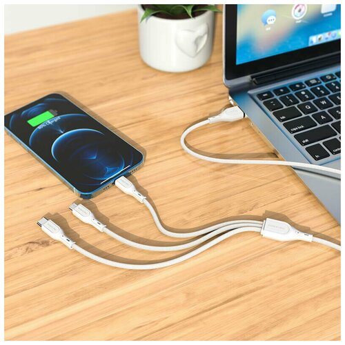 Зарядный кабель 3 в 1 универсальный; провод для смартфонов Apple Iphone и Android с разъемами, lightning+Micro+Type-c кабель borofone usb type c быстрая зарядка зарядный шнур провод для телефона