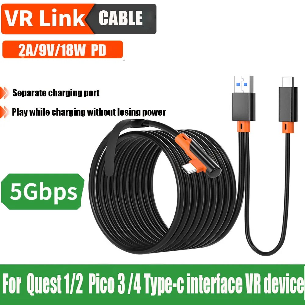 Кабель BMAD VR для зарядки, передача данных 5 Гбит/с, USB3.0 Type-C, совместимый с PSVR2 Oculus Quest 3/2 Pico 4 VR — фото 1