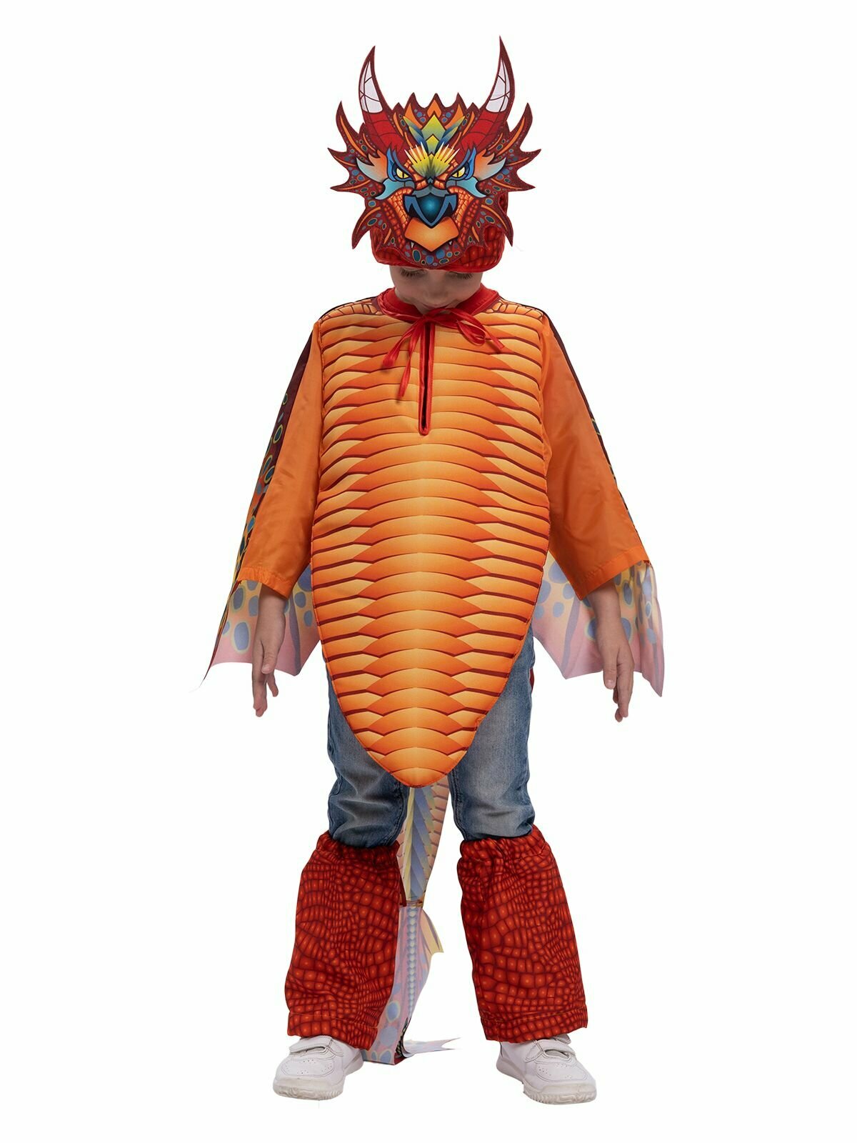 Детский карнавальный костюм красный Дракон на рост 116-122 (размер 30) — фото 1