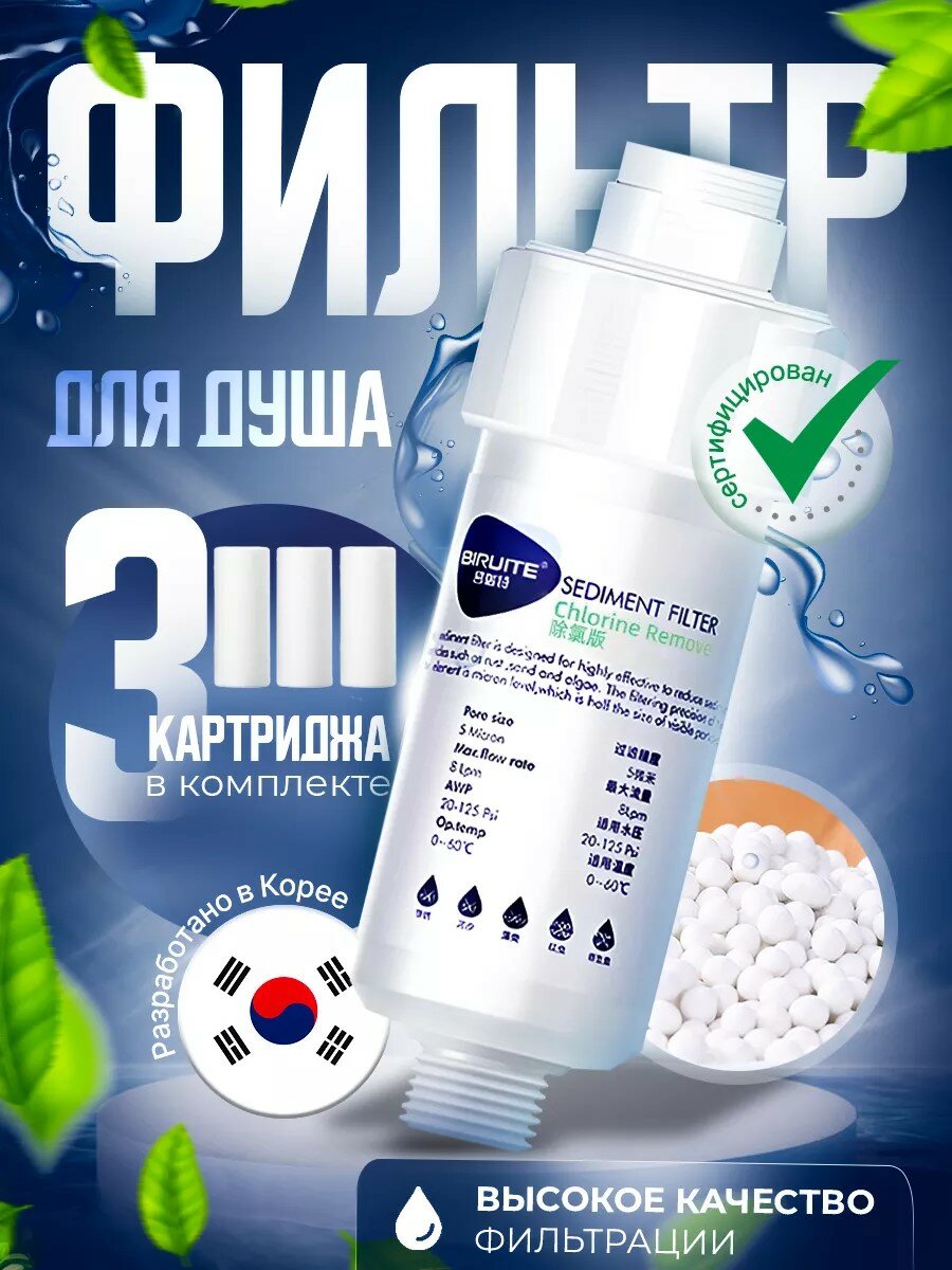 фото Фильтр для душа / многоразовый / + 2 сменных картриджа