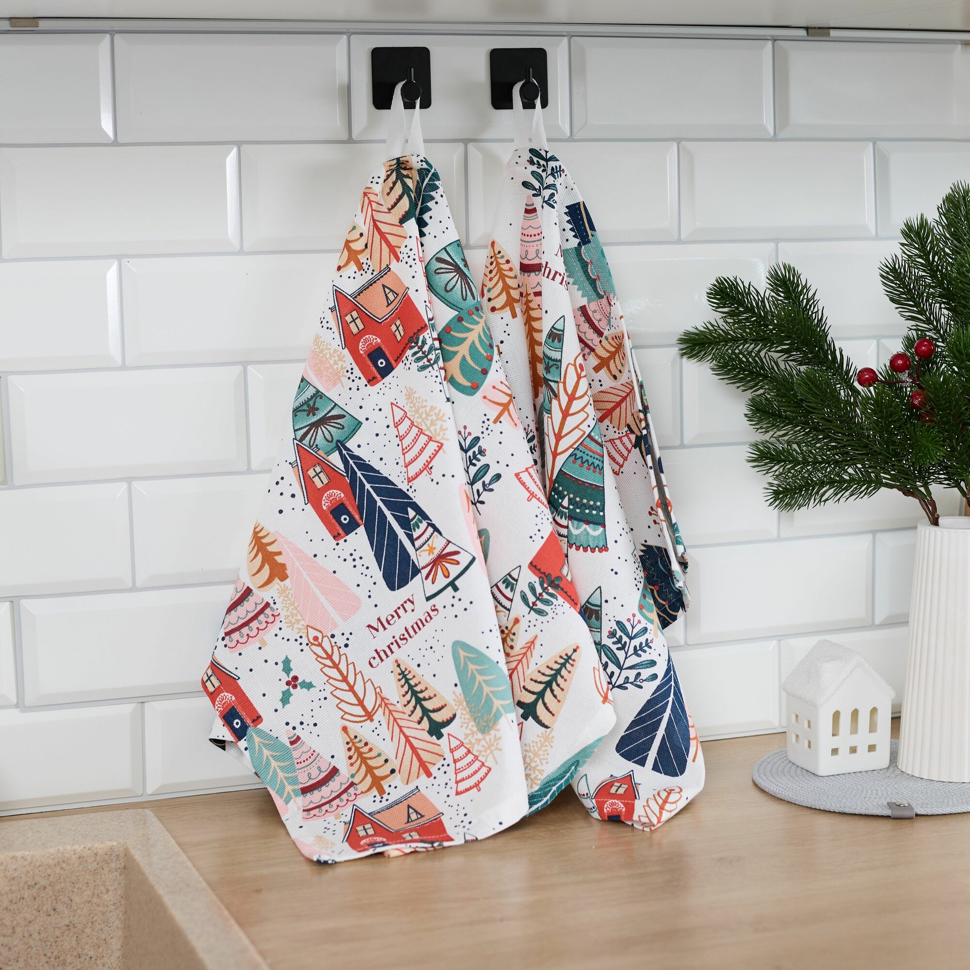 Набор кухонных полотенец - 2шт 45х60 см "тата текстиль" рисунок новый год хлопок