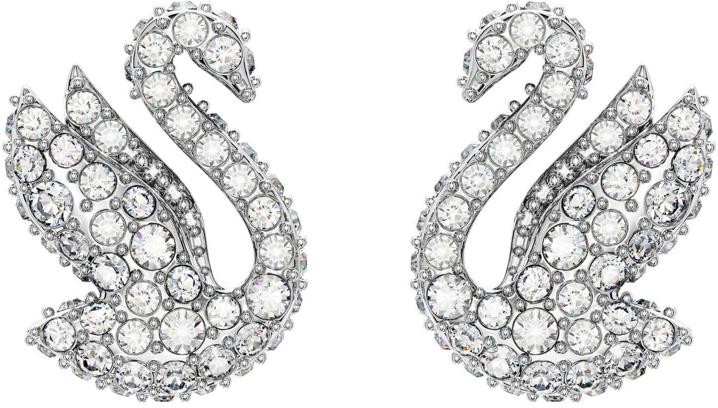 Серьги пусеты SWAROVSKI, кристаллы Swarovski, размер 12 мм, белый, серебряный