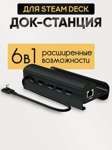 Изображение товара Док-станция для Steam Deck, Nintendo Switch, Rog Ally, USB хаб. Подставка - зарядное устройство 6 в 1, металлическая.