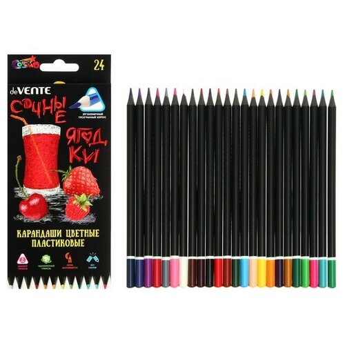 Карандаши цветные пластиковые, 24 цвета, deVENTE Juicy Black, трёхгранные, 2М, d-3мм, тонированные в чёрный цвет карандаши цветные 24 цвета двухсторонние трёхгранные