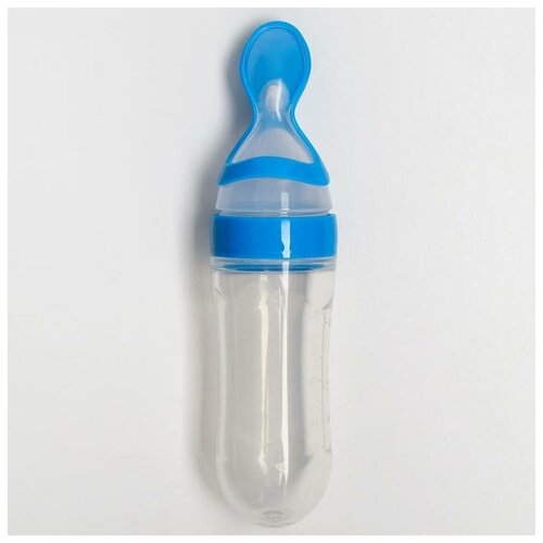 Бутылочка для кормления с ложкой, силикон, от 5 мес, 90 мл, цвет микс ланч бокс пластиковый с ложкой мишки прямоугольный 14×10 5×4 5 см цвет микс