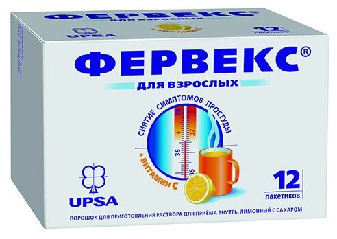 Фервекс, порошок (лимонный с сахаром), 12 пакетиков