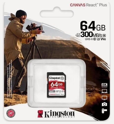 Изображение товара Карта памяти Kingston Canvas React Plus SDXC UHS-II U3 V90 64Gb (300/260 Mb/s)