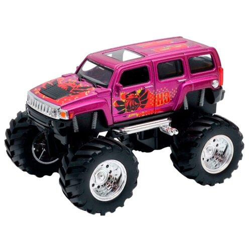 Монстр-трак Welly Hummer H3 Big Wheel (47001S) 1:34, 12 см, фиолетовый/красный монстр трак welly pontiac gto wheel monster 47008s 1 38 12 см синий