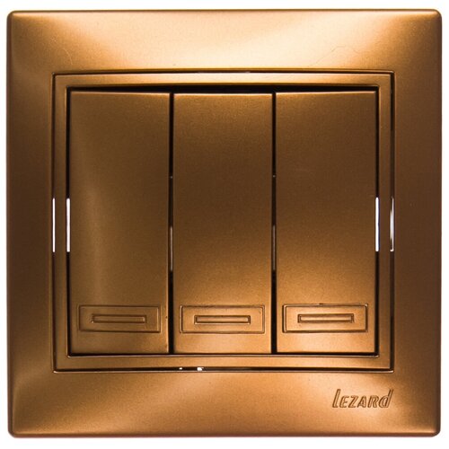 LEZARD Выключатель 3-кл. СП Mira 10А IP20 со вставкой зол. метал. LEZARD 701-1313-109