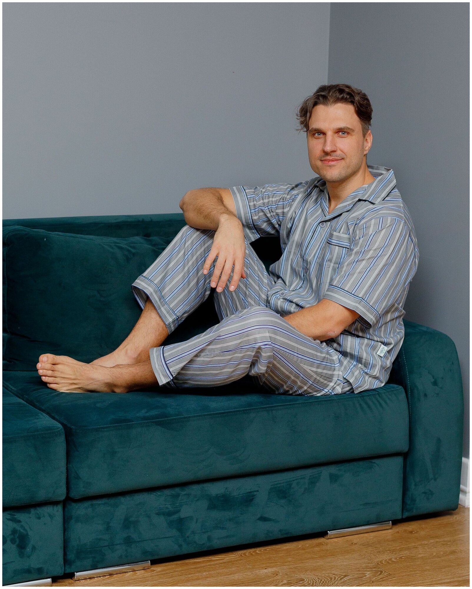 Пижама мужская с брюками и рубашкой с коротким рукавом хлопок Global - фотография № 15