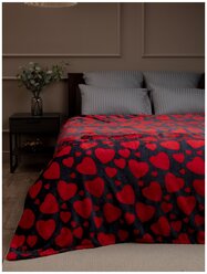 Плед TexRepublic Absolute, рисунок Сердечки, 140х200 см, 1,5 спальный, покрывало на диван, фланель, мягкий красный и темно-серый