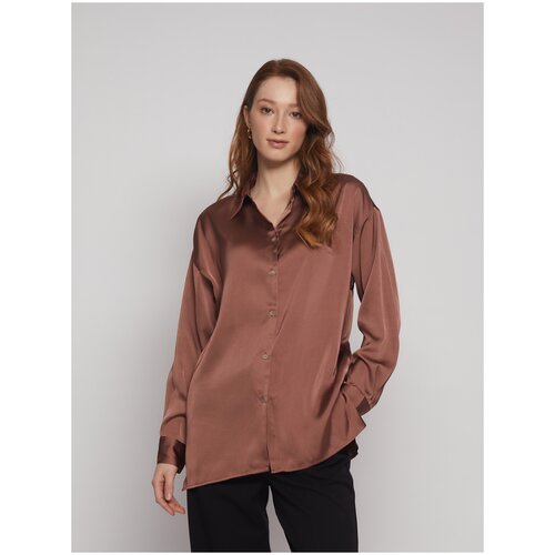 Блузка длинный рукав Zolla цвет: коричневый, размер: L