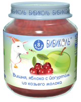 Пюре БИБИКОЛЬ вишня, яблоко с йогуртом из козьего молока (с 8 месяцев) 125 г. 1 шт