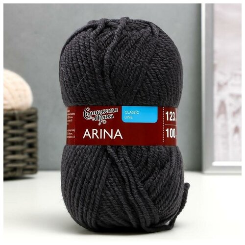 Пряжа Arina (АринаПШ) 50% шерсть, 50% акрил 123м/100гр (951 графит), 1шт