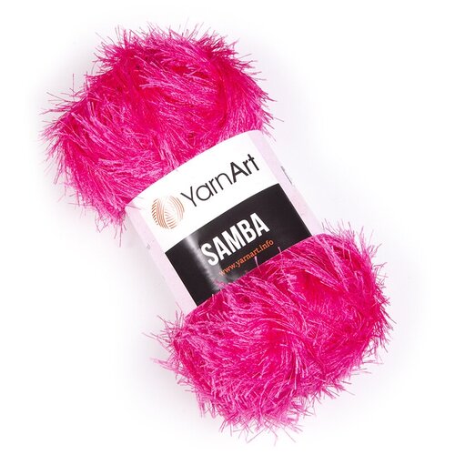 Пряжа для вязания YarnArt Samba (ЯрнАрт Самба) - 2 мотка 2012 ярко-розовый, травка, фантазийная для игрушек 100% полиэстер 150м/100г