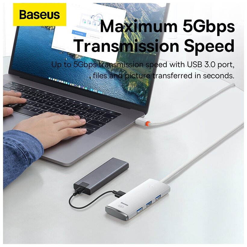 Baseus Lite Серия концентратор USB Тип C адаптер - 4x USB 30 100см белый