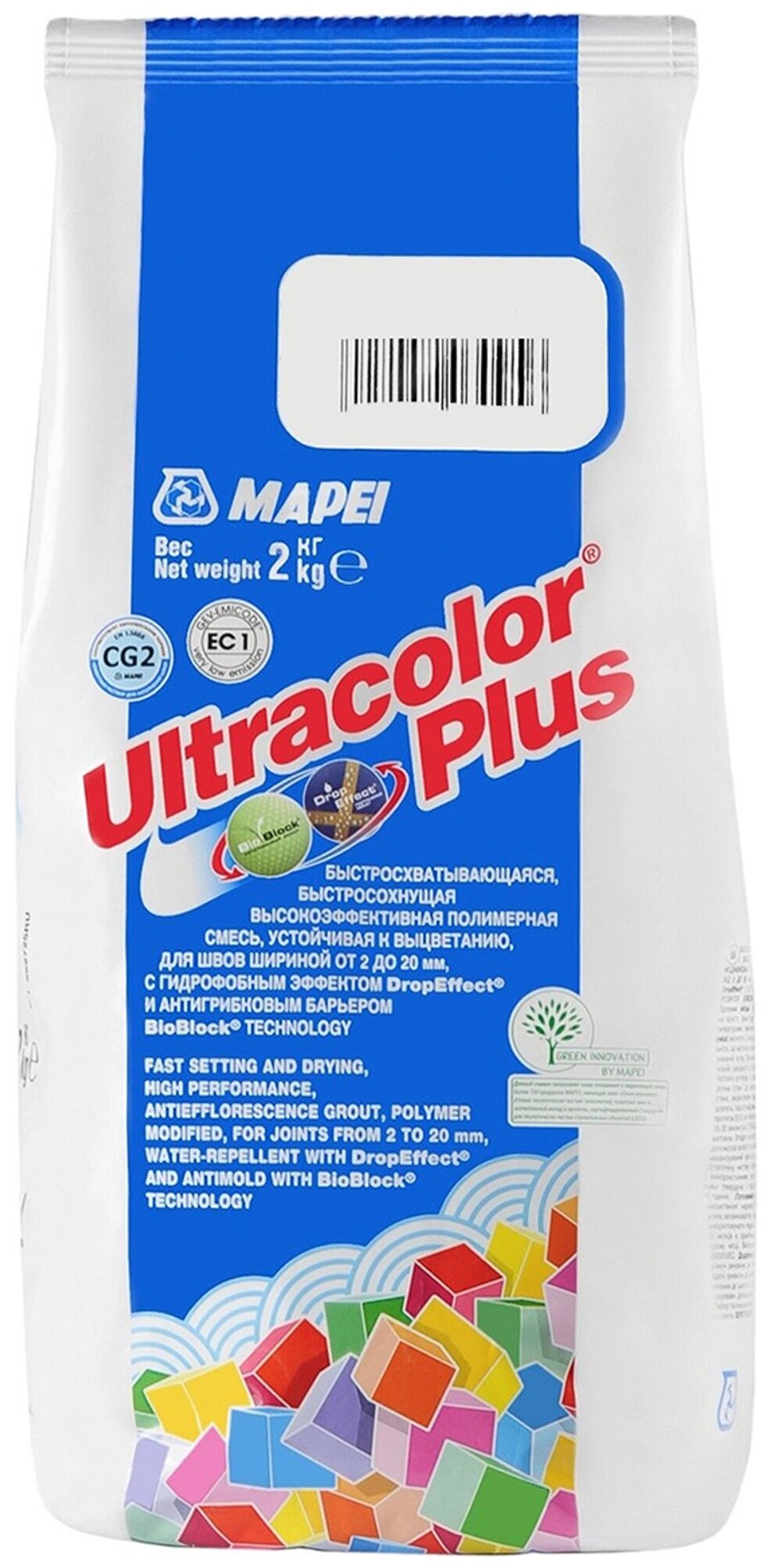 Затирка Mapei Ultracolor Plus, 2 кг, 111 Светло-серый