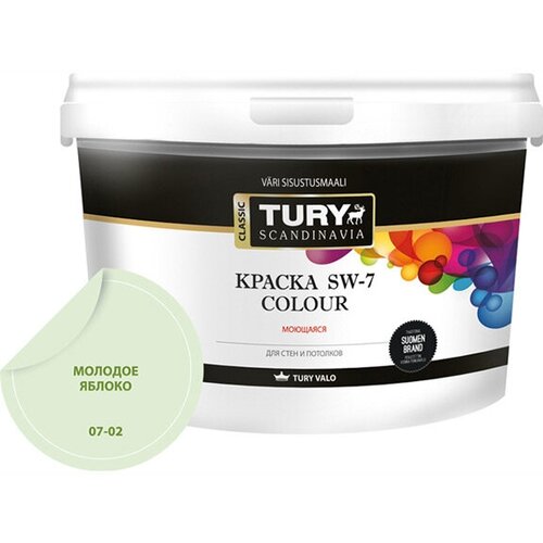 Краска акриловая TURY SW-7 Colour для стен и потолков моющаяся 24кг молод яблоко арт КрВДSW724МЯ 3148₽