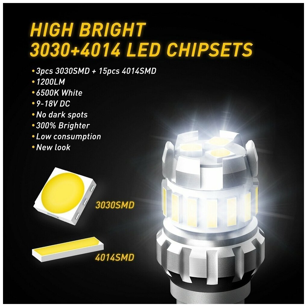 Светодиодная лампа AUXITO T15 W16W цоколь W2.1x9.5d 2шт 6500К Белый свет LED автомобильная