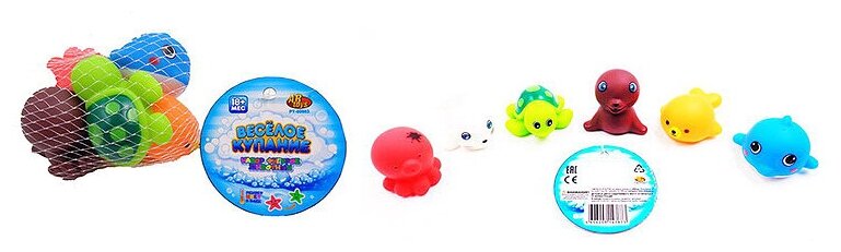 Набор резиновых игрушек для ванной Abtoys Веселое купание Морские обитатели, 6 предметов