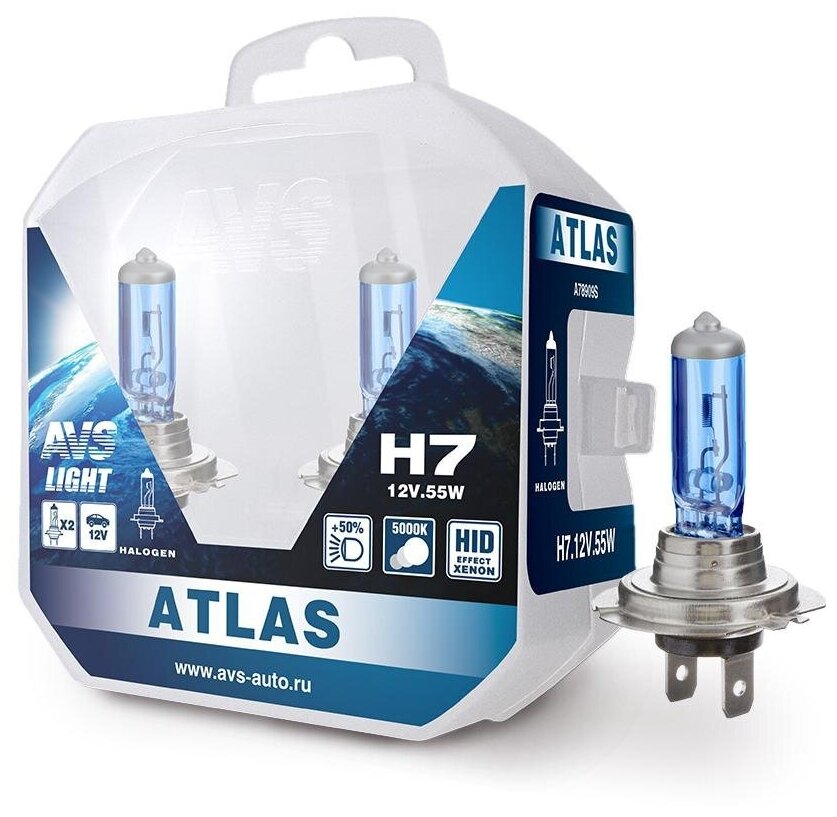 Лампа галогенная AVS ATLAS PB /5000К/ H7.12V.55W Plastic box -2 шт.