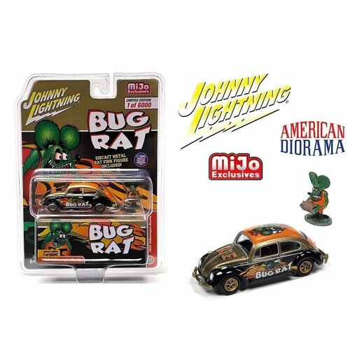 Модель коллекционная Johnny Lightning 1965 Volkswagen VW Beetle RAT FINK RAT Bug W/ Rat Fink Figure коллекционная модель автомобиля volkswagen beetle розовая масштаб 1 64