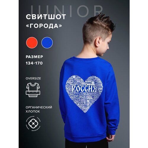 Свитшот подростковый Города России DNK, размер 158, цвет синий