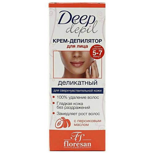 Floresan Деликатный крем-депилятор Floresan Deep Depil для удаления волос на лице с маслом персика, 50 мл