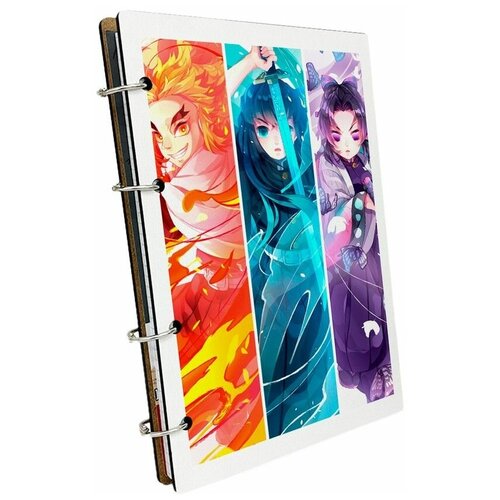 Тетрадь со сменными блоками на кольцах, A5 120 листов с деревянной обложкой аниме - 180