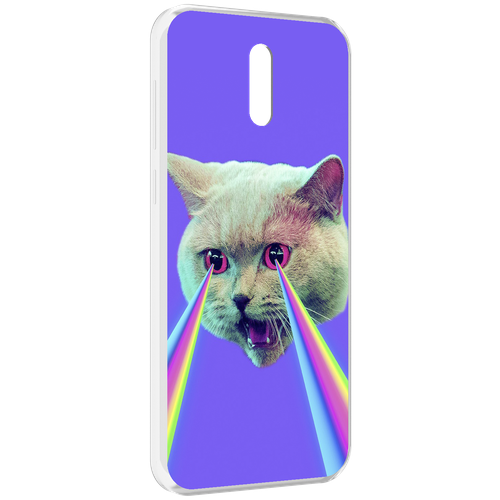 Чехол MyPads кот с радугой в глазах для Alcatel 3L (2019) задняя-панель-накладка-бампер