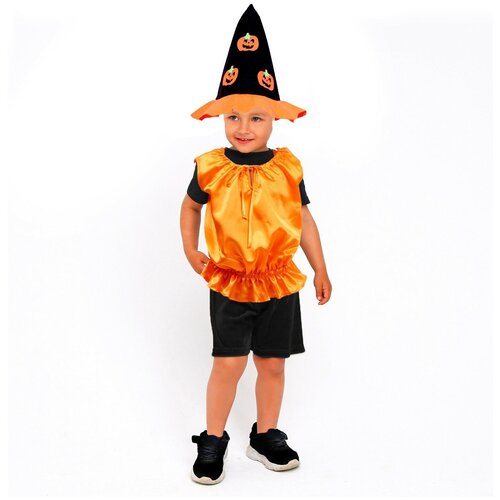 Карнавальный костюм Тыква, жилет, шляпа черно-оранжевая, рост 98-110 шляпа страна карнавалия размер 56 черный