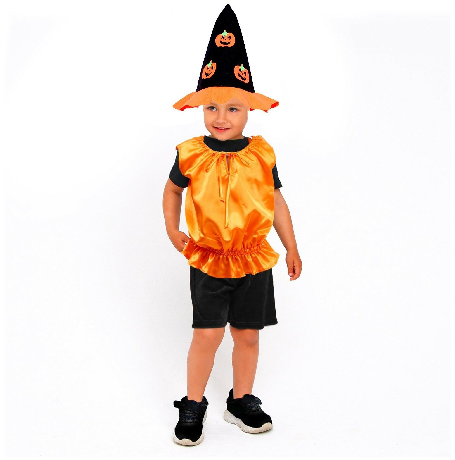 Карнавальный костюм Тыква,жилет,шляпа черно-оранжевая 