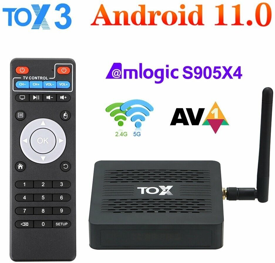 Комплект: TOX3 4/32 Amlogic S905X4 Android 11 Ревизия-2 + голосовая аэромышь G10s