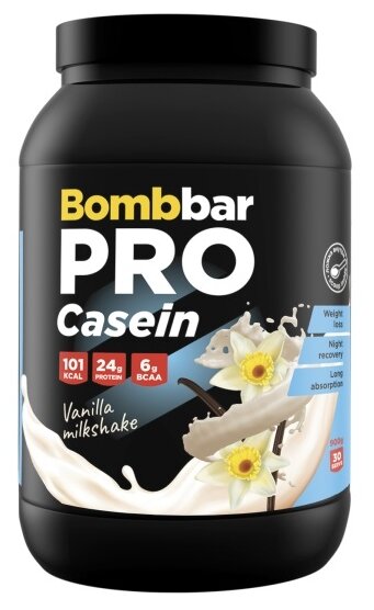 Bombbar Pro Casein Казеиновый протеин без сахара "Ванильный милкшейк", 900г