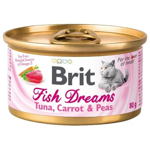 Консервы Brit Fish Dreams Tuna, Carrot & Pea корм для кошек с тунцом, морковью и горошком, 12 шт *80г влажный корм для кошек brit fish dreams с тунцом с кальмаром 80 г кусочки в соусе