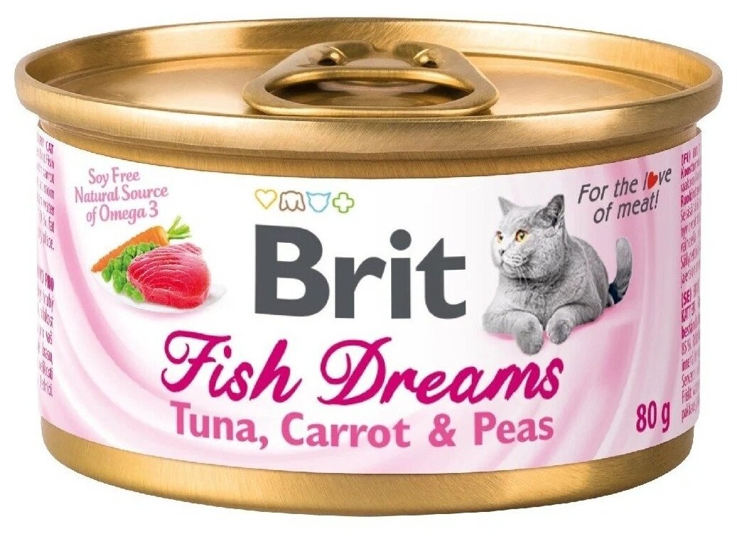 Консервы Brit Fish Dreams Tuna, Carrot & Pea корм для кошек с тунцом, морковью и горошком, 12 шт *80г - фотография № 1