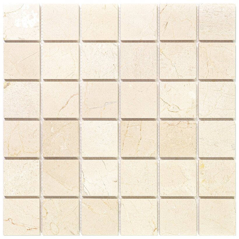 Мозаика из натурального мрамора Natural Mosaic 7M025-48P-(Crema-Marfil) бежевый светлый квадрат глянцевый