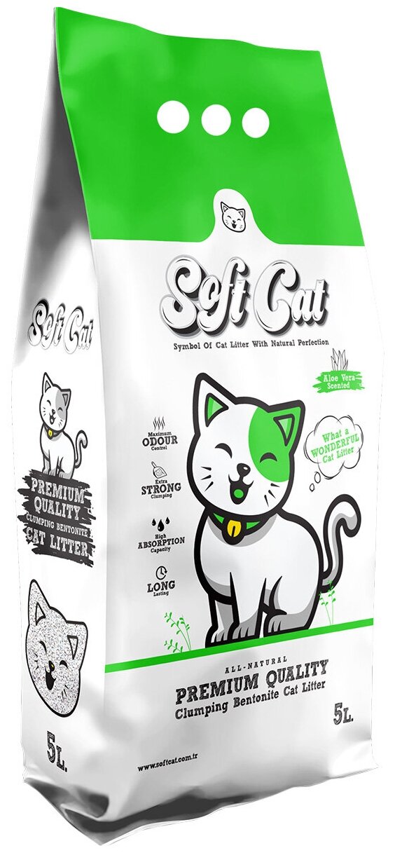Наполнитель для кошек Soft Cat, комкующийся с ароматом алоэ вера 5 л