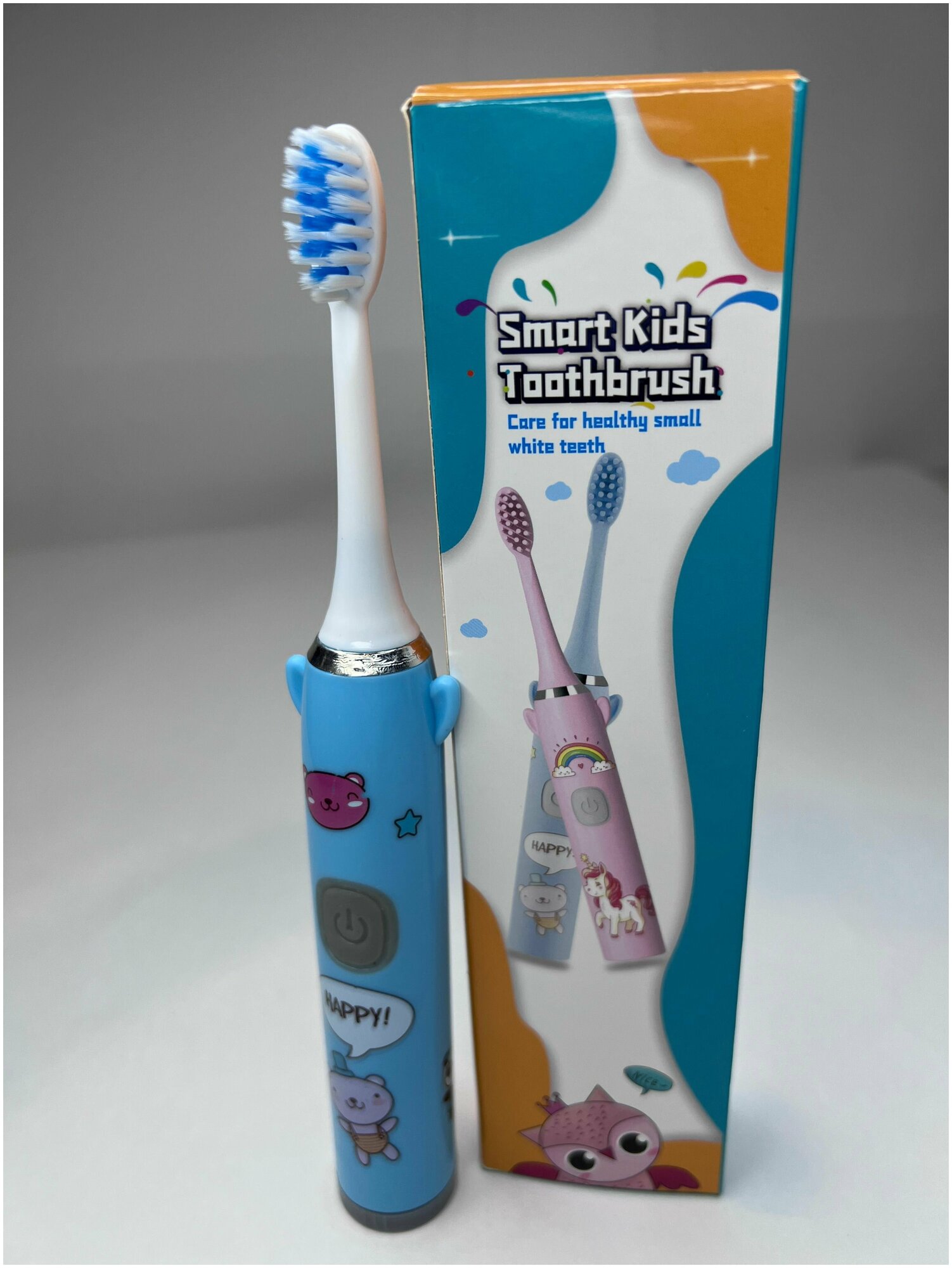 Электрическая зубная щетка детская, Голубая ультразвуковая электрощетка для детей от 3х лет на батарейке АА - фотография № 1