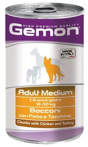 Консервы Gemon Dog Medium Кусочки курицы с индейкой для собак средних пород 1250 г Gemon 800947038792