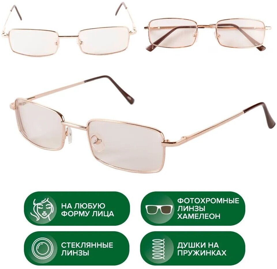 Готовые очки женские и мужские с диоптриями, очки для зрения корригиррующие со стеклянными линзами хамелеон -4.00 с UV защитой
