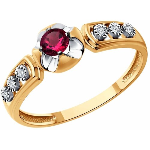Кольцо Diamant, комбинированное золото, 585 проба, бриллиант, рубин, размер 17