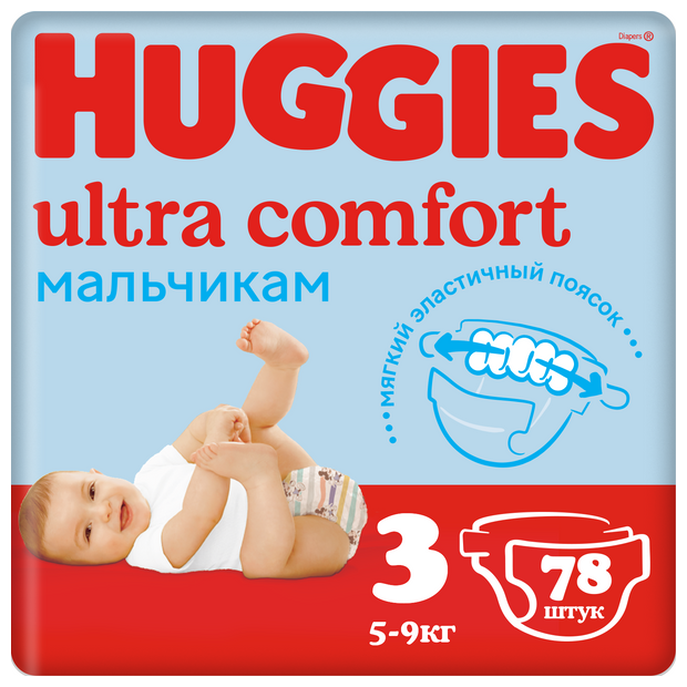 Huggies подгузники Ultra Comfort для мальчиков 3 (5-9 кг), 78 шт.