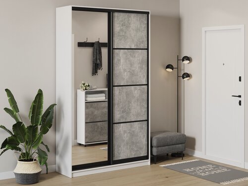 Изображение товара Шкаф купе для одежды Матэрна лофт белый (бетон серый + зеркало) 120х45х240 см