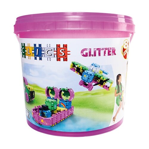 Конструктор Clics Glitter CB180 Ведерко 8 в 1, 175 дет.