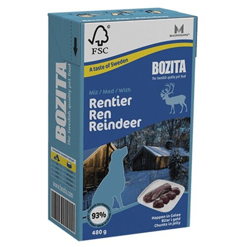 Bozita Tetra Pak Naturals Reindeer Консервы для Собак Кусочки в Желе с Оленем 6х370г